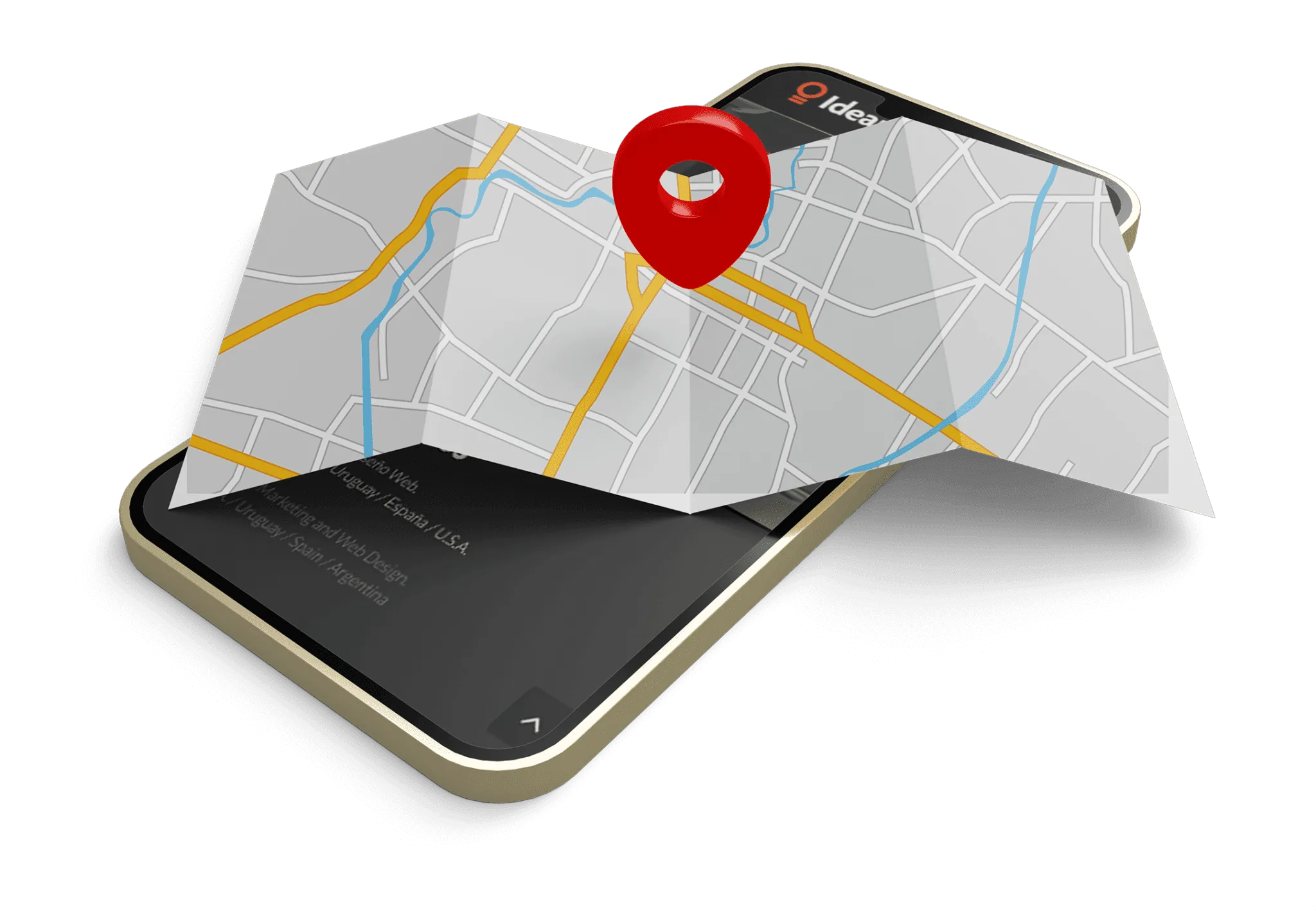 Teléfono con mapa de Google y marcador de ubicación